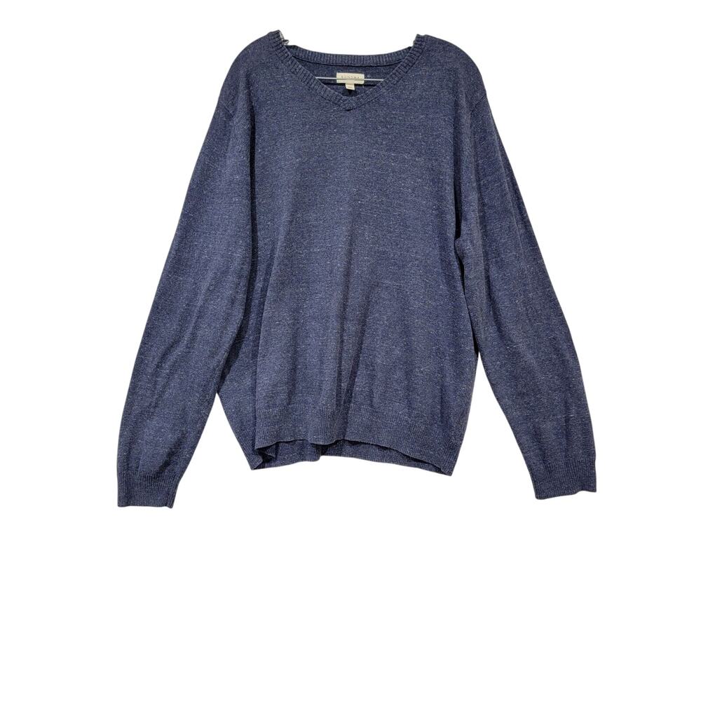 Sonoma Mens XLarge Blue Vneck 100% Cotton Herringbone Sweater Minimalist Career